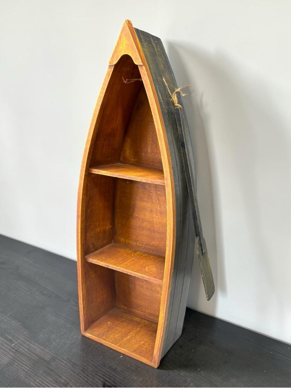 Vintage Wood Canoe Boat & Oars Trinket Display Hanging Or Freestanding Shelf 29” - Picture 3 of 16